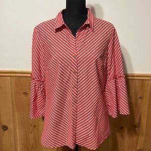 Anne Klein Button Down 3/4” Bell Sleeve Shirt
